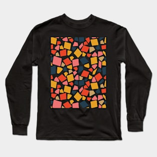 Terrazzo Pattern, Red Navy Mustard Color Pattern Long Sleeve T-Shirt